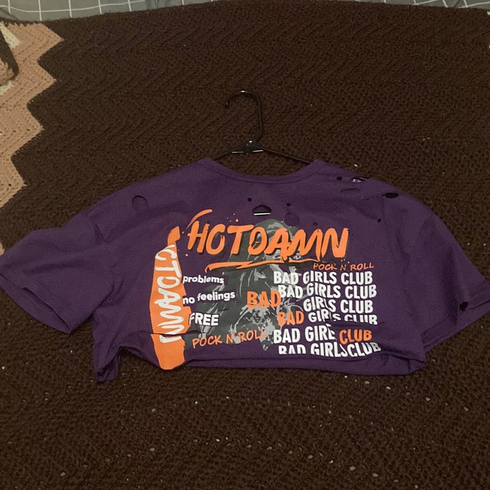 purple crop top with rips